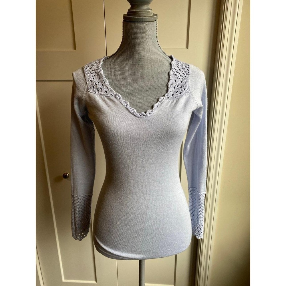 Venus Sweater Crochet Neck Sleeves XS Lightweight Blue sku52